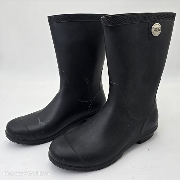 UGG Sienna Black Matte Rain Rubber Boots Waterproof Shearling Insole Women's 8 - Picture 11 of 11